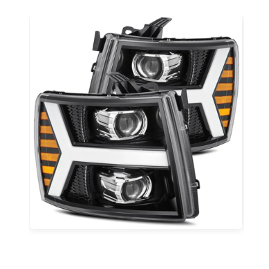 AlphaRex LUXX-Series Jet Black LED Projector Headlights Plank Style Design with Activation Light, Sequential Signal, and DRL for Chevrolet Silverado 1500/2500HD/3500HD 2007-2014 — SKU: ARX880223
