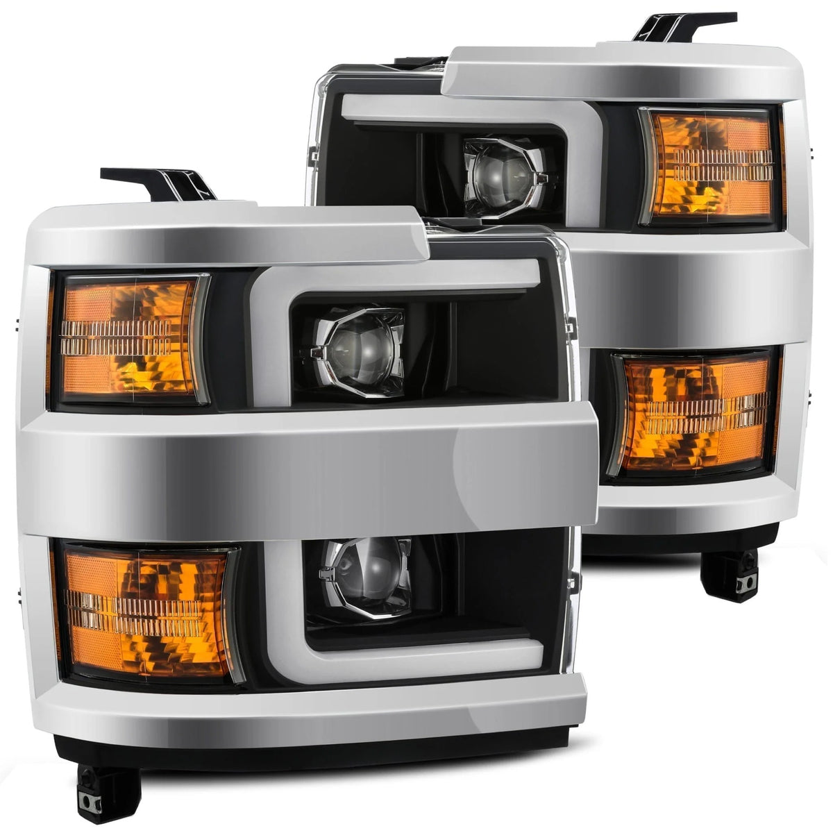 Chevrolet Silverado 2500HD 3500HD (2015-2019) Projector Headlights Plank Style Design Jet Black w Activation Light Sequential Signal and DRL (ARX880224)
