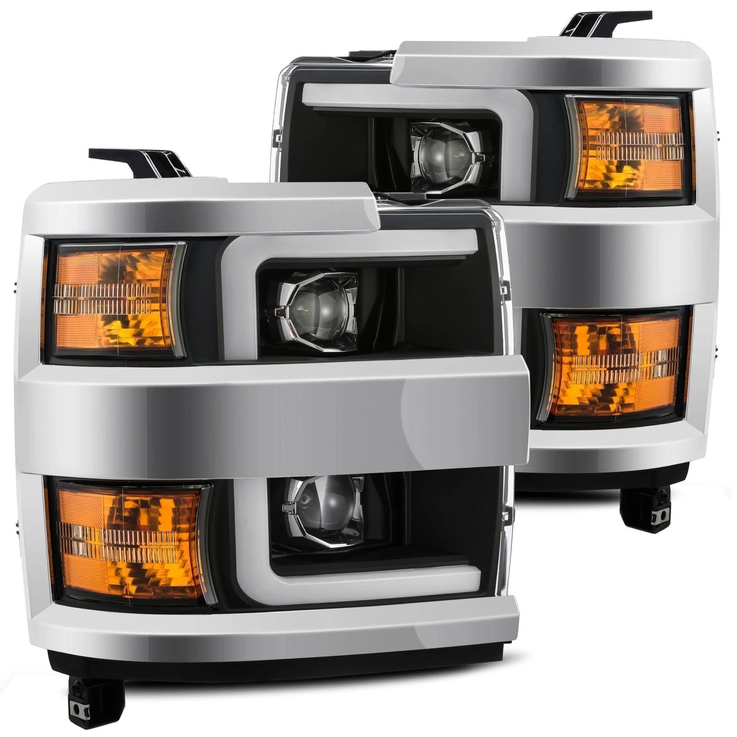AlphaRex Black Plank Style Halogen Projector Headlights w/ Activation Light, Switchback DRL & Sequential Signal for 2015-2019 Chevrolet Silverado 2500HD/3500HD (SKU ARX880224 / AHL-CL215-P-SA-B)