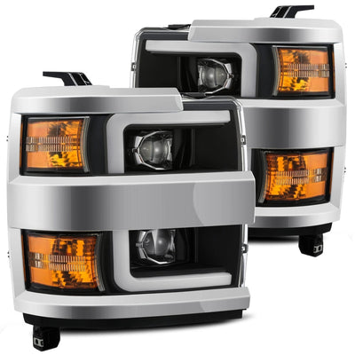 Chevrolet Silverado 2500HD 3500HD (2015-2019) Projector Headlights Plank Style Design Jet Black w Activation Light Sequential Signal and DRL (ARX880224)