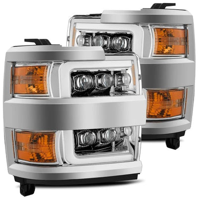 Chevrolet Silverado 2500HD 3500HD (2015-2019) LED Projector Headlights Plank Style Design Chrome w Activation Light Sequential Signal and DRL (ARX880228)