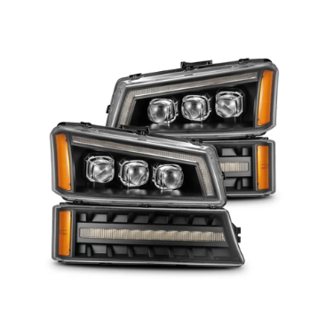 AlphaRex NOVA-Series Black LED Projector Headlights with Activation Light, Sequential Signal, and Switchback DRL for Chevrolet Silverado 1500/2500HD/3500HD 2003-2007 & Avalanche 2002-2006 — SKU: ARX880256