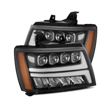 AlphaRex NOVA-Series Gloss Black LED Projector Headlights Plank Style Design with Activation Light and DRL for Chevrolet Tahoe/Suburban 2007-2014 & Avalanche 2007-2013 — SKU: ARX880287