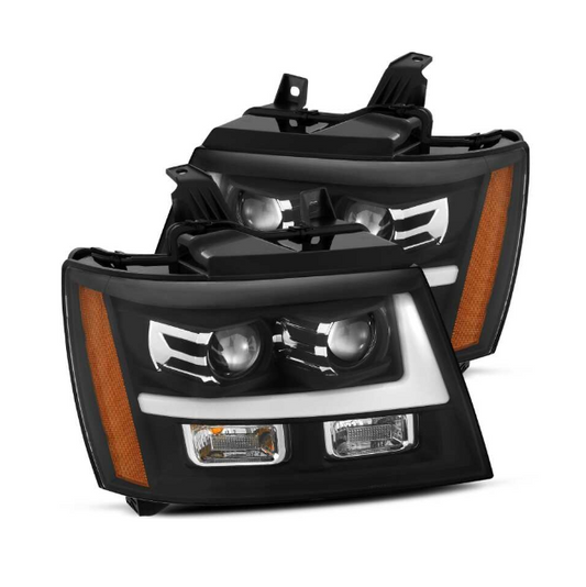AlphaRex Alpha-Black LED Projector Headlights with Activation Light, Sequential Signal, and DRL for Chevrolet Tahoe/Suburban/Avalanche — SKU: ARX880297