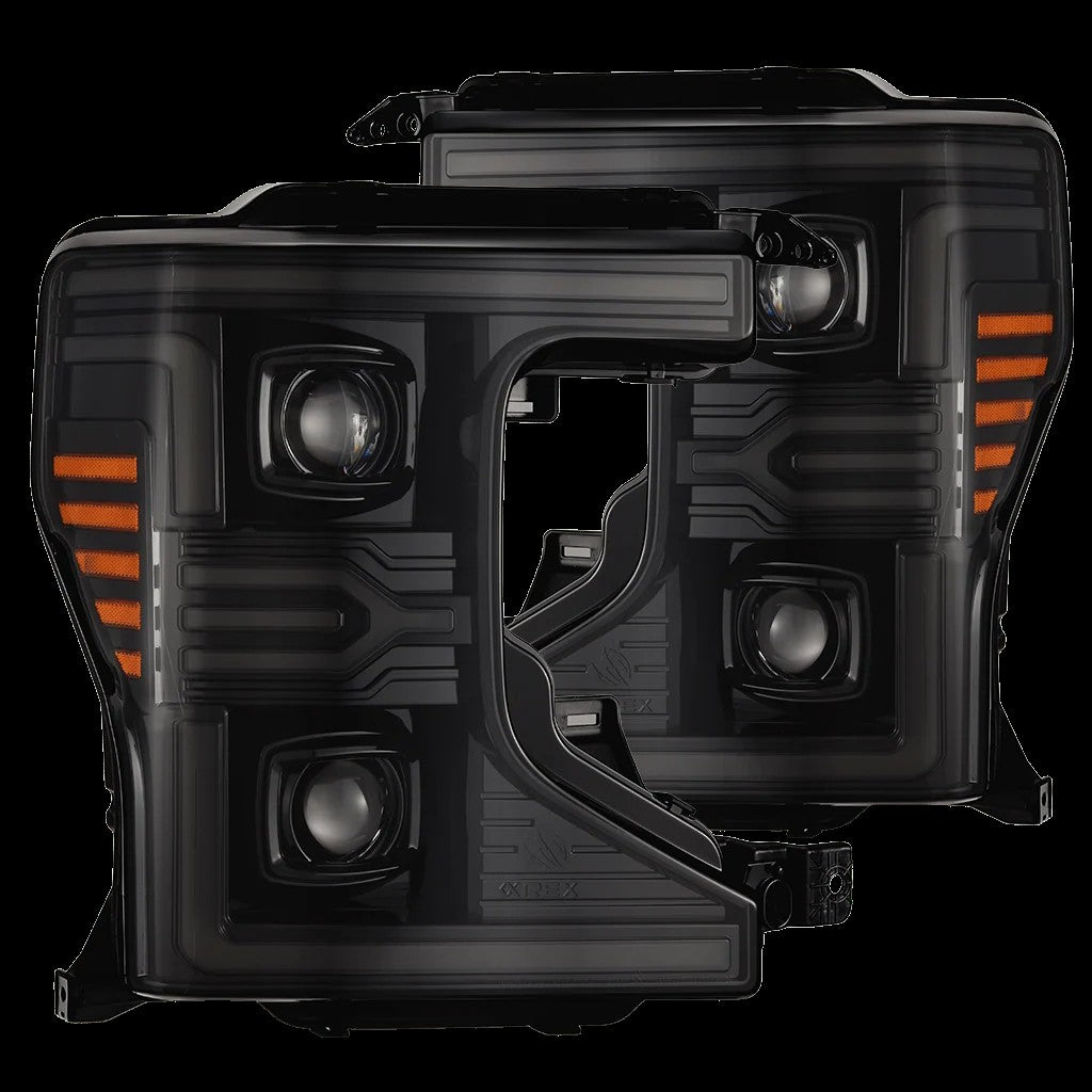 AlphaRex LUXX-Series Alpha-Black LED Projector Headlights w/ Activation Light, Switchback DRL & Sequential Signal for 2020-2022 Ford F-250/F-350/F-450/F-550 Super Duty (AHL-FD20-PL-SA-FLB)