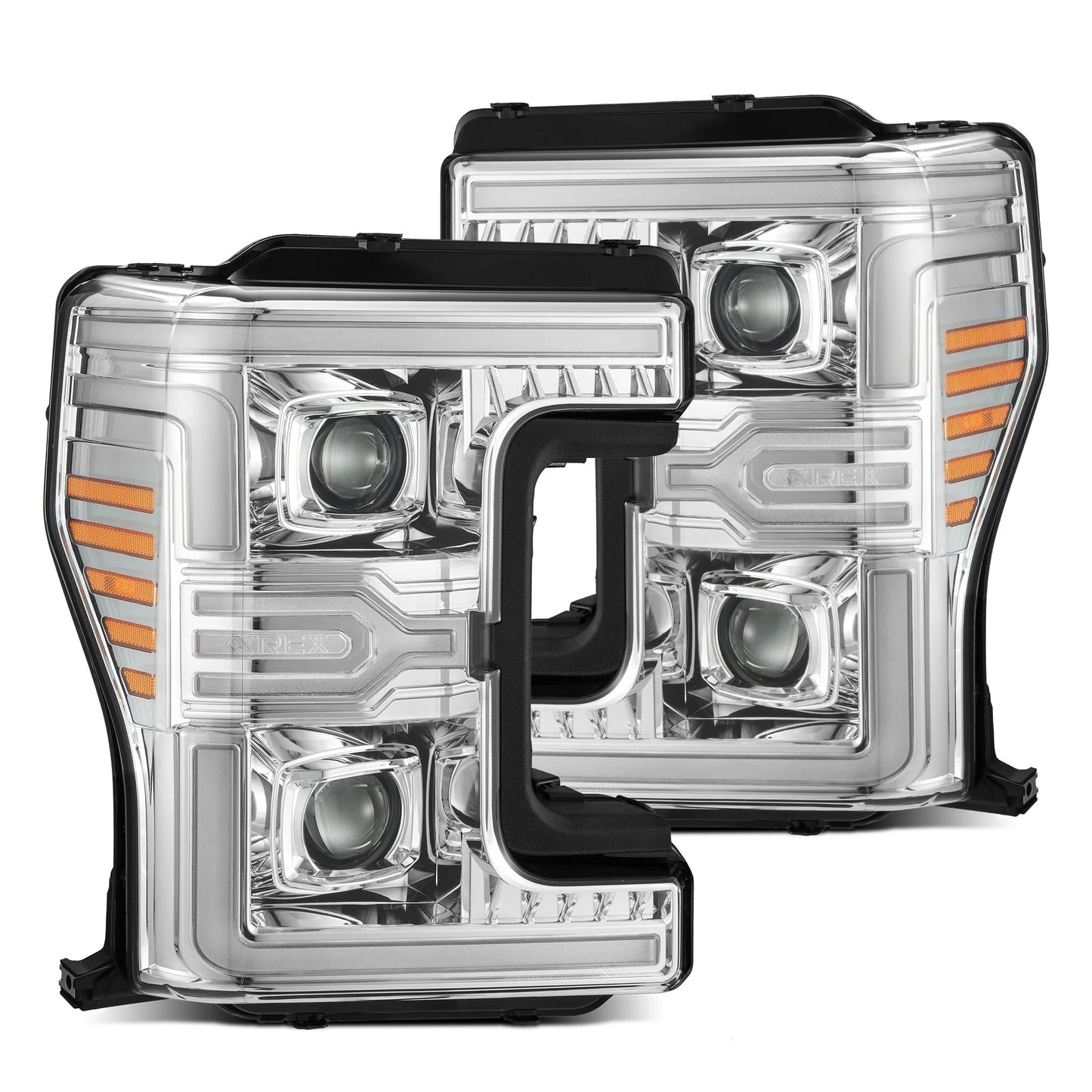 AlphaRex LUXX-Series Chrome LED Projector Headlights w/ Activation Light, Switchback DRL & Sequential Signal for 2017-2019 Ford F-250/F-350/F-450/F-550 Super Duty (SKU ARX880346 / AHL-FD18-G2-PL-SA-C)