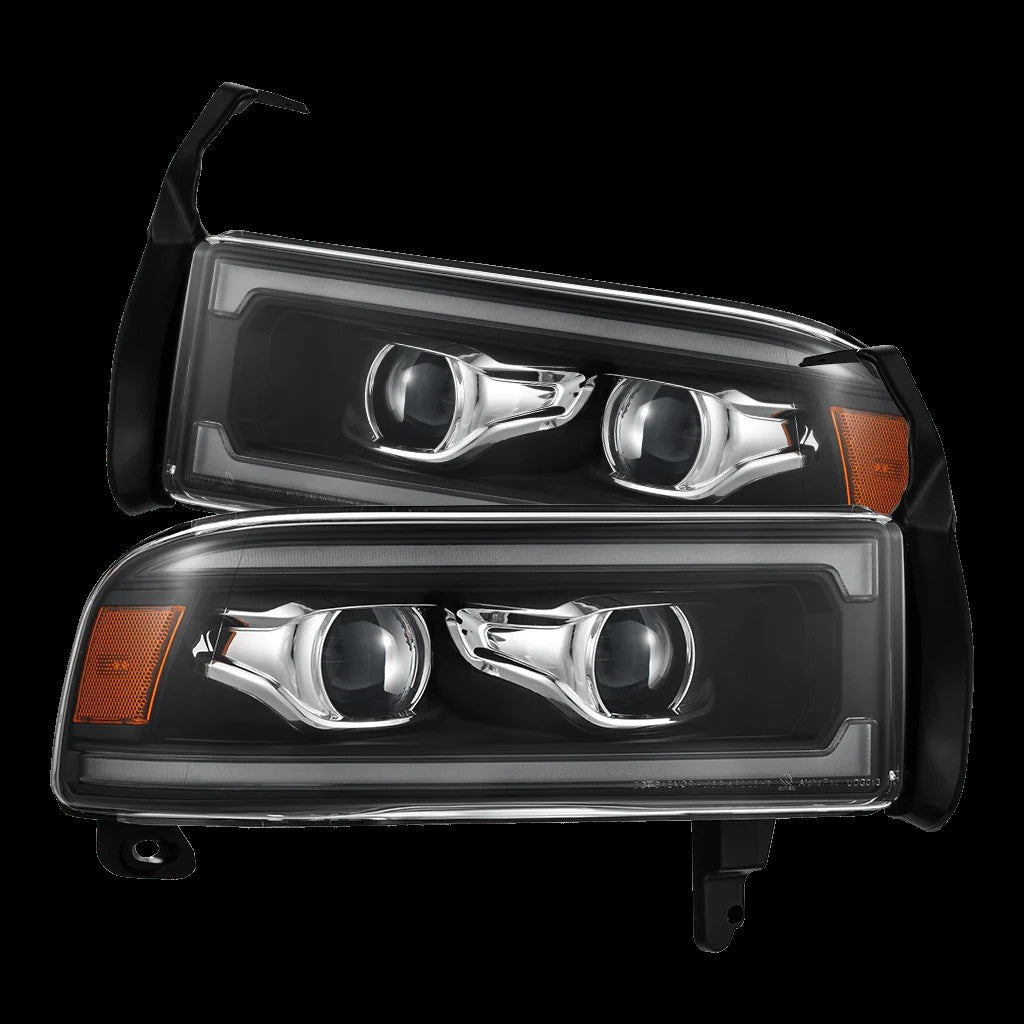AlphaRex Black LUXX-Series LED Projector Headlights w/ Activation Light, Switchback DRL & Sequential Signal for 1994-2002 Dodge Ram 1500/2500/3500 (SKU 8803353 / AHL-DR94-PL-SA-B)