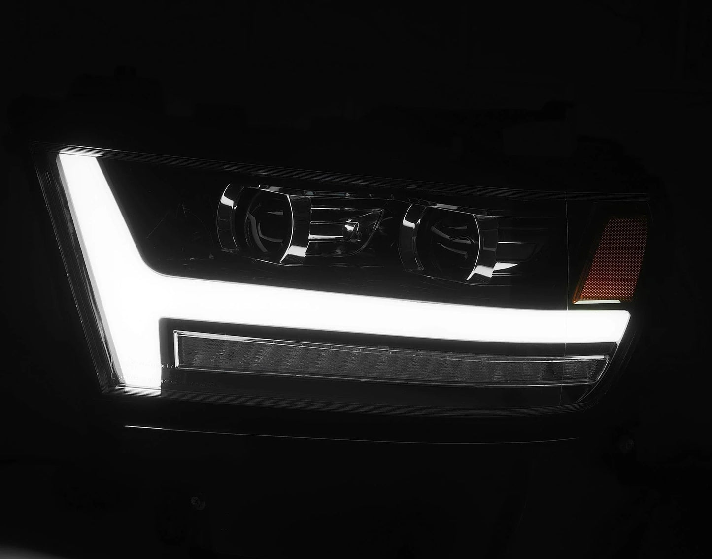 AlphaRex Gloss Black (Jet Black) Plank Style Halogen Projector Headlights w/ Activation Light, Switchback DRL & Sequential Signal for 2019-2024 Ram 1500 (SKU ARX880513 / AXHL-DR19-PPTS-LB-A)