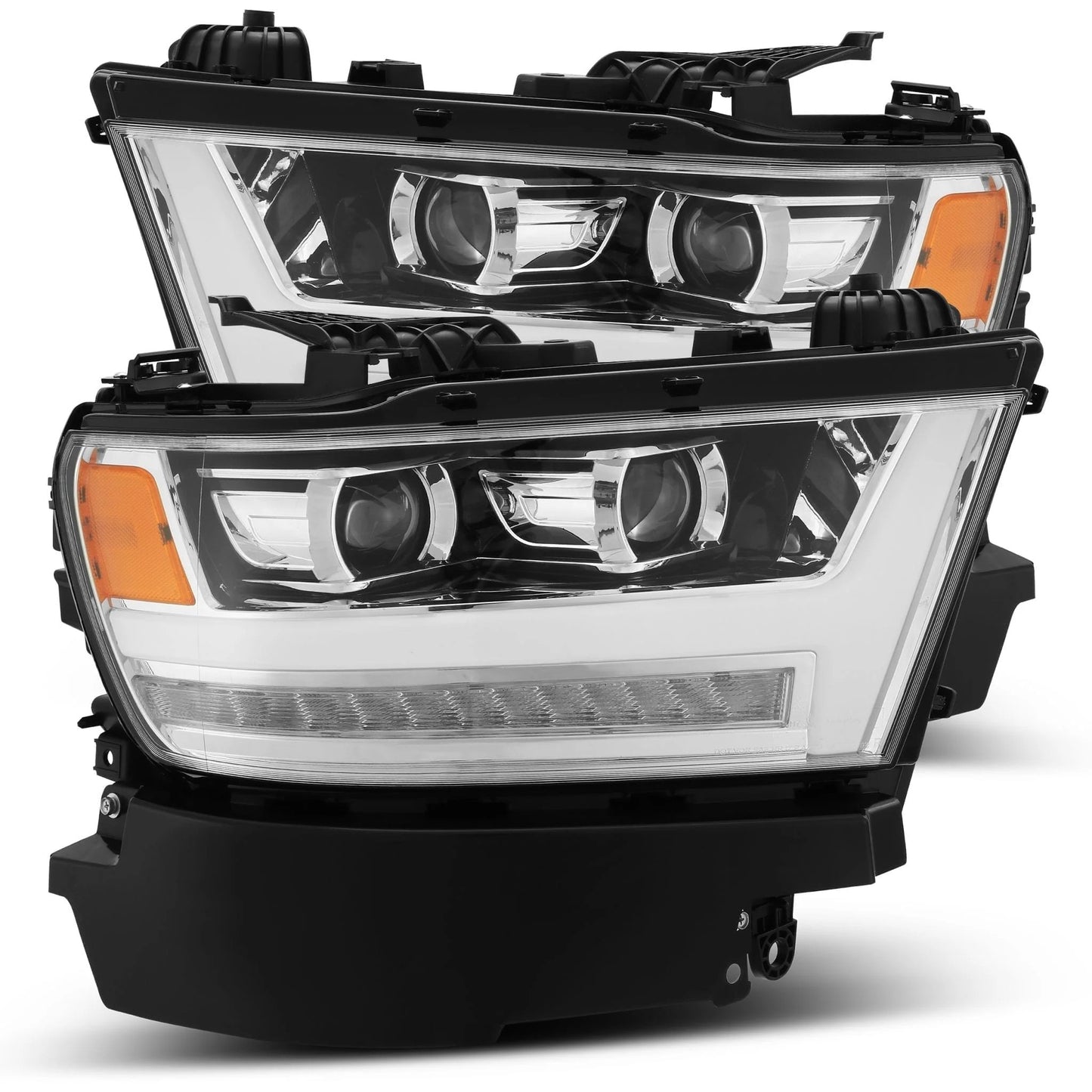 AlphaRex Chrome Plank Style Halogen Projector Headlights w/ Activation Light, Switchback DRL & Sequential Signal for 2019-2024 Ram 1500 (SKU ARX880514 / AXHL-DR19-PPTS-C-A)
