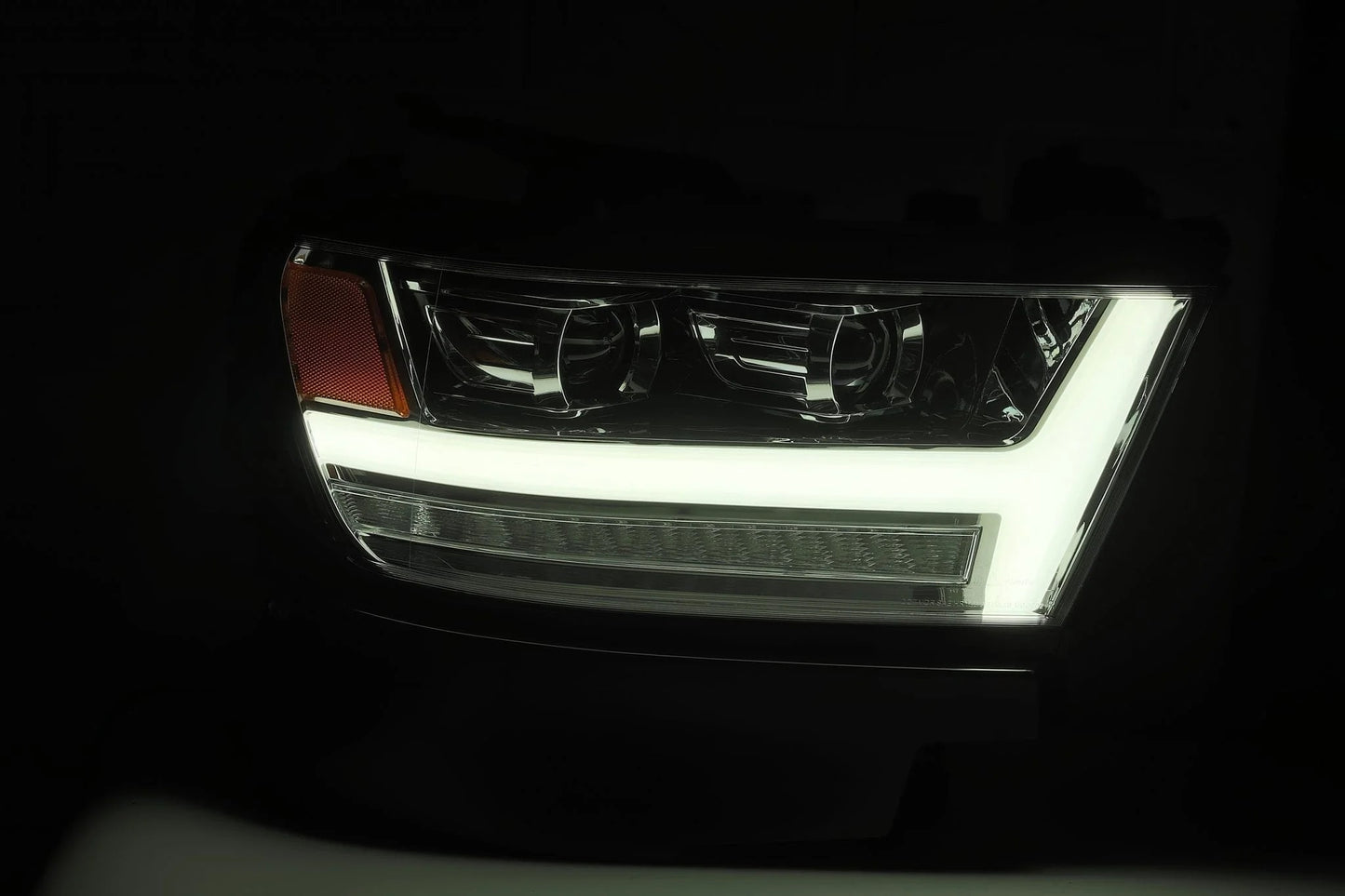 AlphaRex Chrome Plank Style Halogen Projector Headlights w/ Activation Light, Switchback DRL & Sequential Signal for 2019-2024 Ram 1500 (SKU ARX880514 / AXHL-DR19-PPTS-C-A)