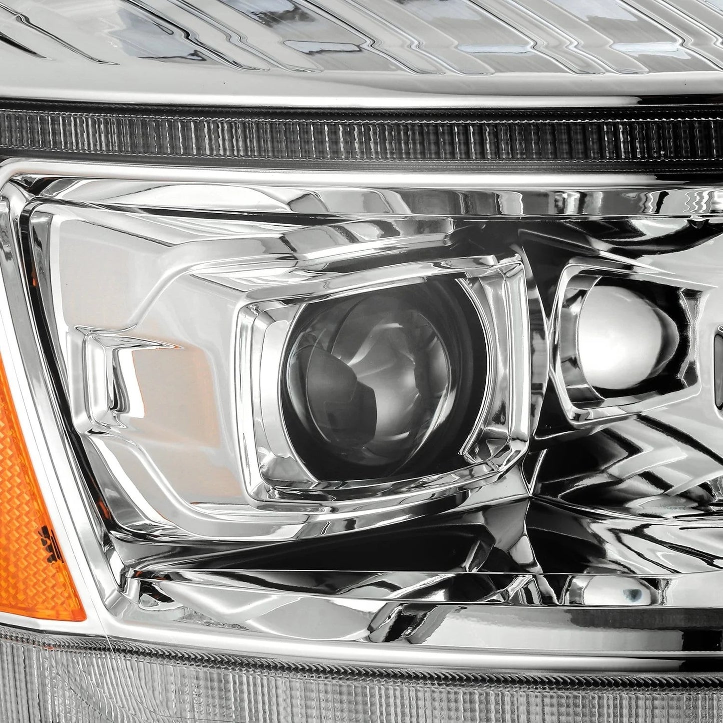 AlphaRex Chrome Plank Style Halogen Projector Headlights w/ Top Bottom DRL & Sequential Signal for 2006-2009 Dodge Ram 1500/2500/3500 (SKU ARX880531 / AHL-DR06-P-S-C)