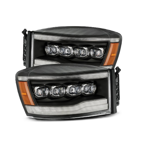 AlphaRex Dodge Ram 1500/2500/3500 2006-2009 LED Black Plank Style Projector Headlights Amber DRL – SKU ARX880536