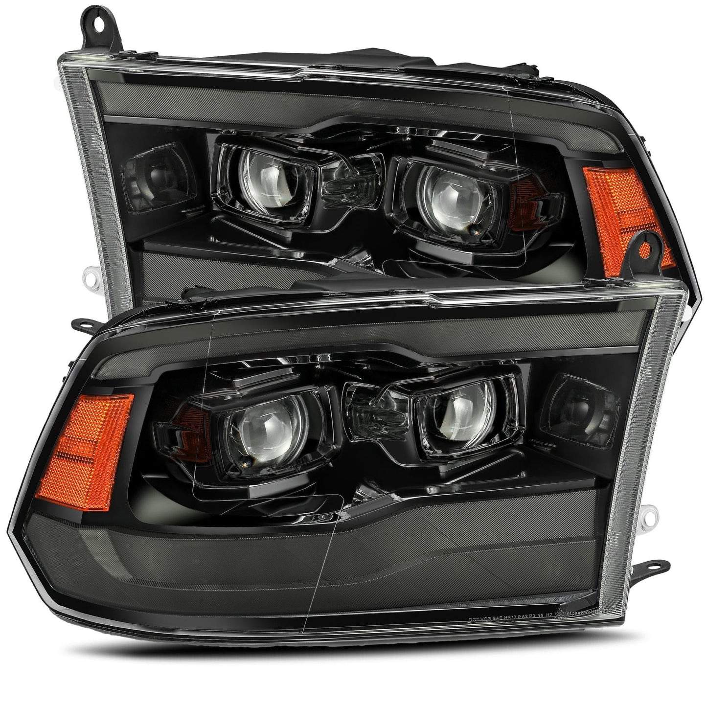 AlphaRex Alpha-Black Plank Style Halogen Projector Headlights w/ Sequential Signal DRL for 2009-2018 Ram 1500 & 2019-2024 Ram 1500 Classic (SKU ARX880542 / AHL-DR09-P-G3-SA-FLB)