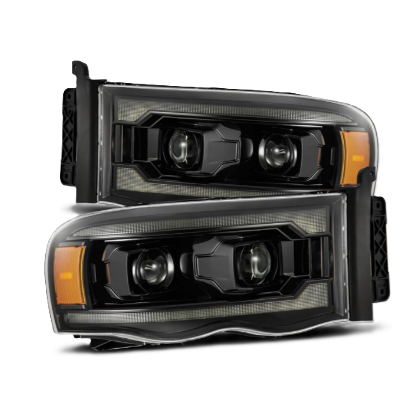 AlphaRex Dodge Ram 1500 2500 3500 2002-2005 LUXX-Series LED Alpha-Black Projector Headlights Sequential DRL – SKU ARX880569
