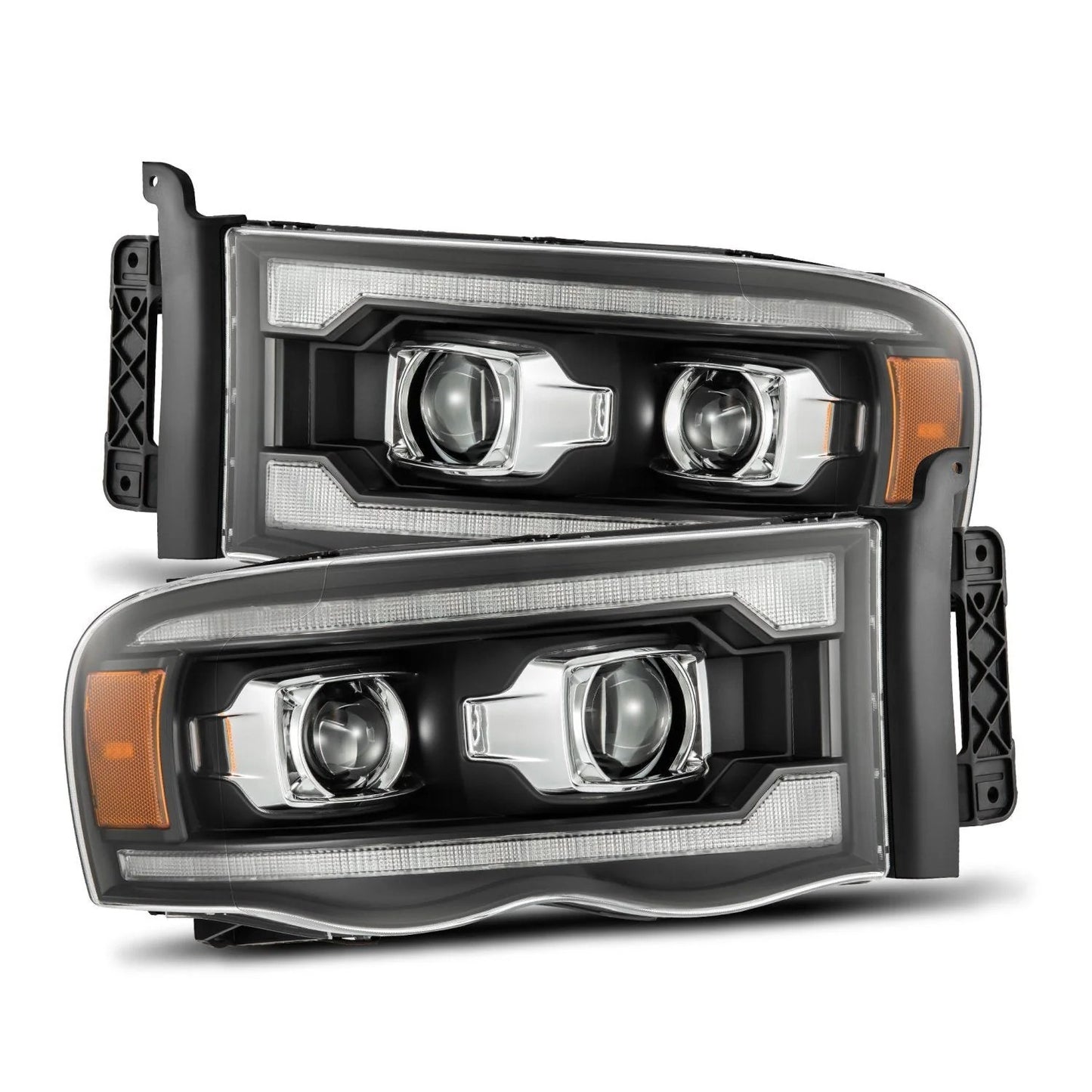 AlphaRex Black Projector Headlights w/ Sequential Signal & DRL for 2002-2005 Dodge Ram 1500 & 2003-2005 Dodge Ram 2500/3500 (SKU ARX880570 / AHL-DR02-P-S-B)