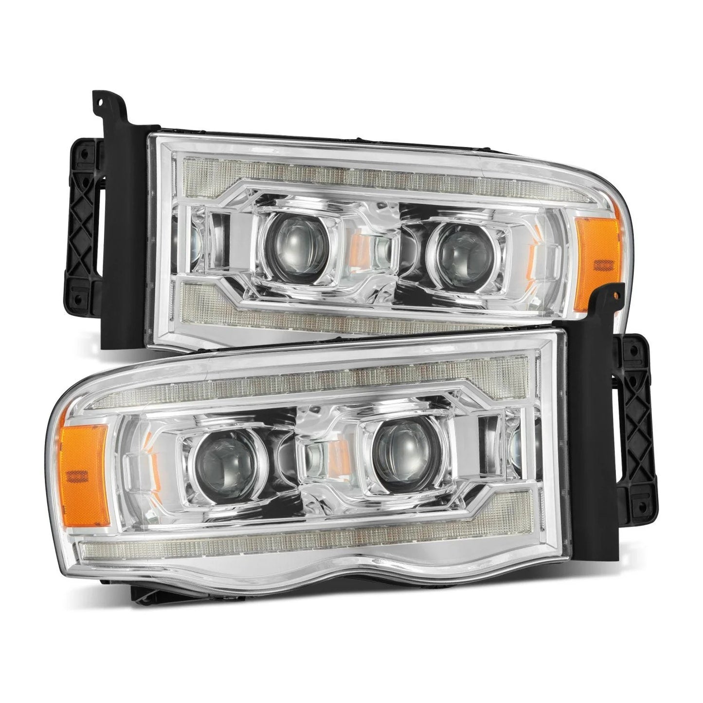 AlphaRex Chrome Projector Headlights w/ Sequential Signal & DRL for 2002-2005 Dodge Ram 1500 & 2003-2005 Dodge Ram 2500/3500 (SKU ARX880571 / AHL-DR02-P-S-C)