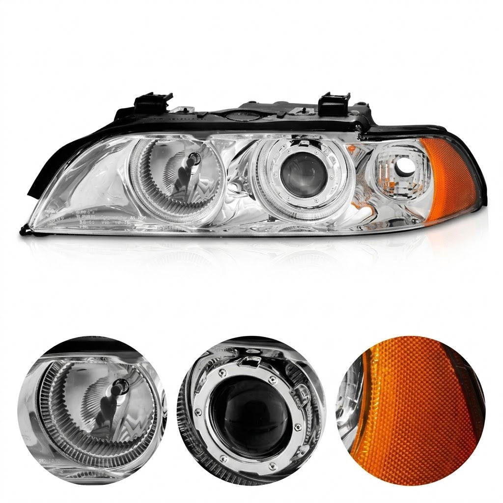Anzo USA Chrome Housing Projector Headlights w/ LED Halos & Clear Lens for BMW 5-Series E39 Halogen Models (1997-2001)  ANZ121018