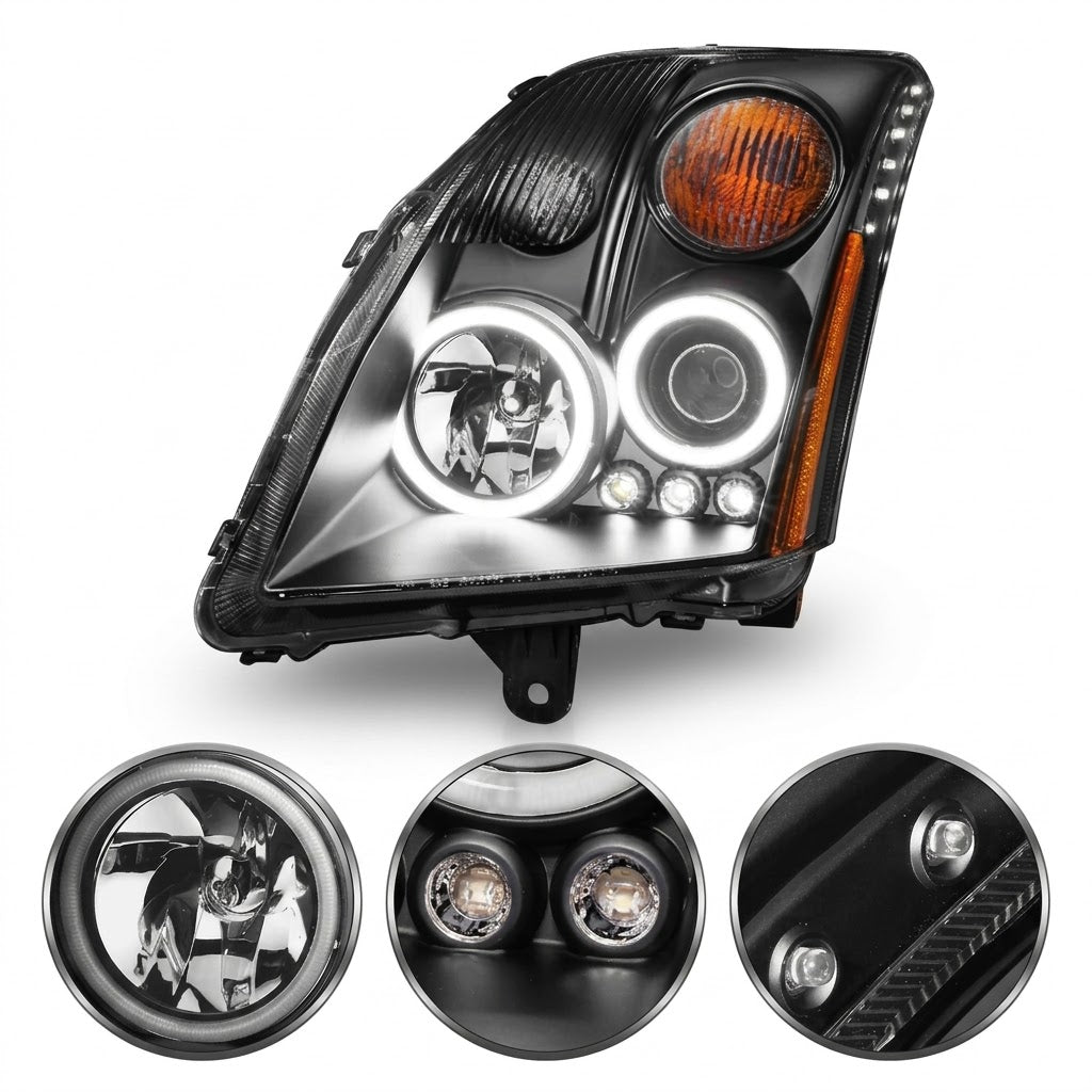 Anzo USA Black Housing Projector Headlights w/ Dual LED Halos & Crystal Clear Lens for Cadillac Escalade (2007)  ANZ121276