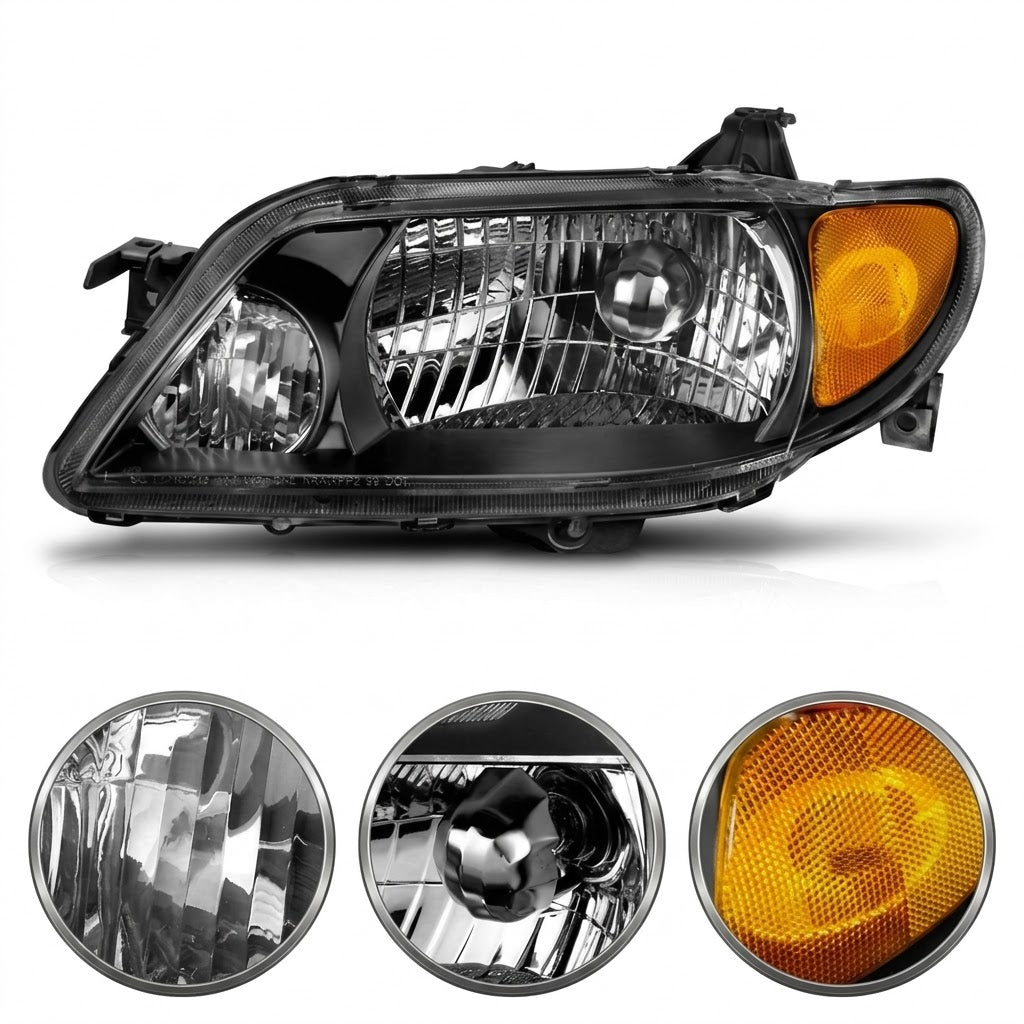 Anzo USA Black Housing Crystal Headlights Clear Lens Pair for Mazda Protege (2001-2003)  ANZ121107