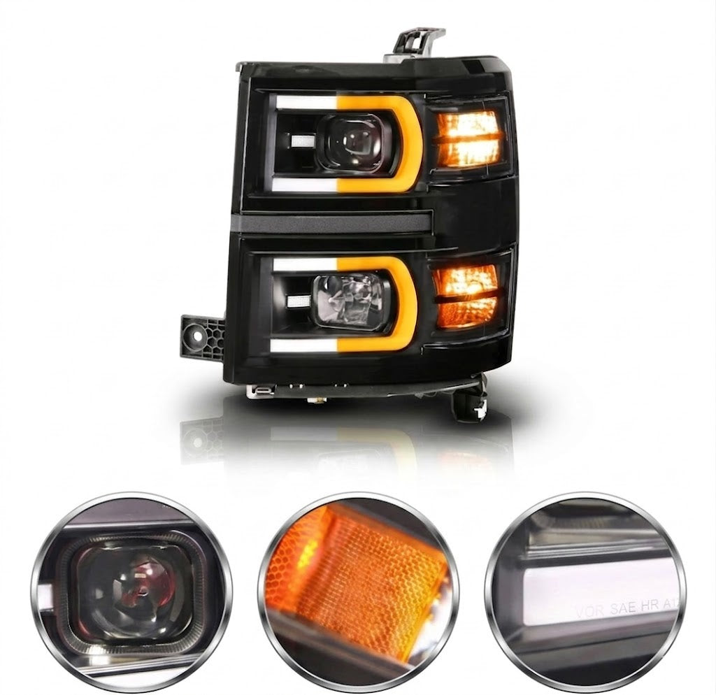 Anzo USA Black Housing Square Projector Headlights w/ Sequential LED Bar for Chevrolet Silverado 1500 (2014-2015) — Pair | ANZ111617
