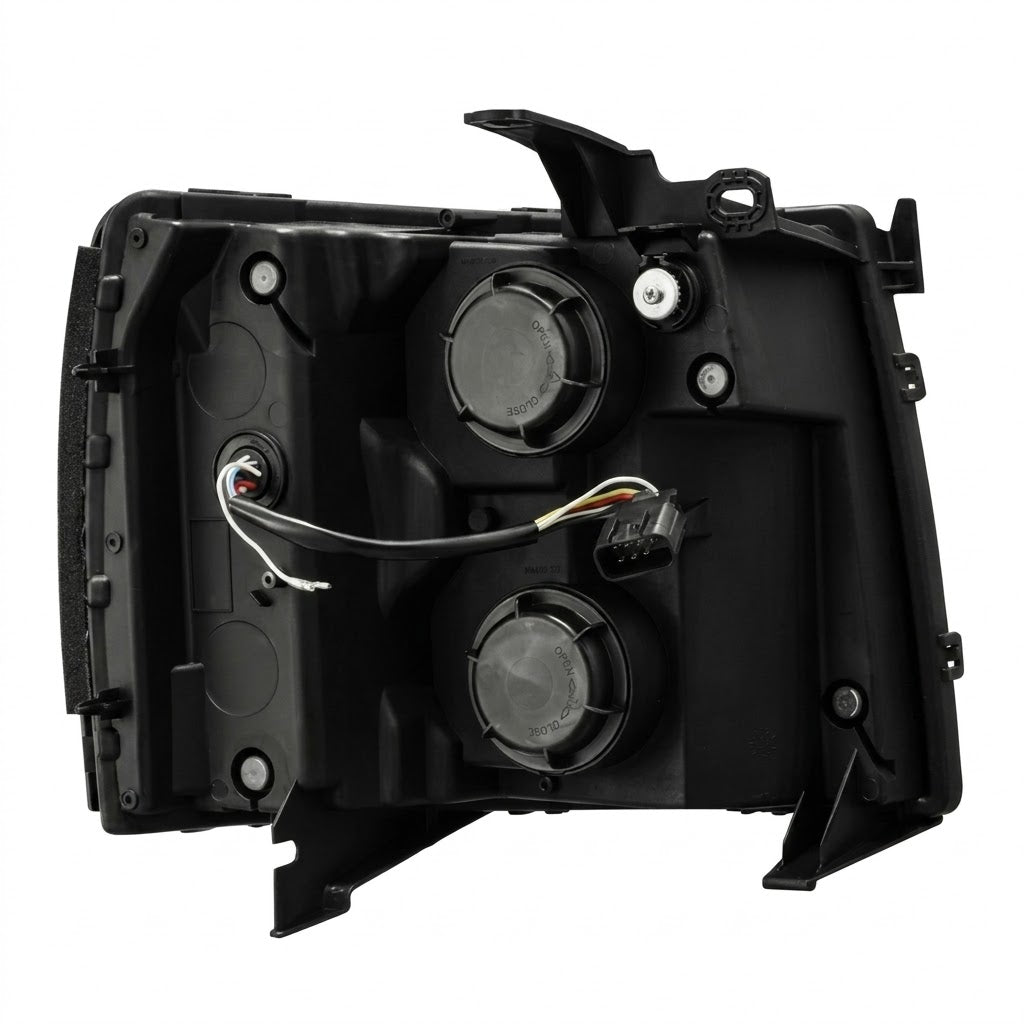 AlphaRex LUXX-Series Jet Black LED Projector Headlights Plank Style Design with Activation Light, Sequential Signal, and DRL for Chevrolet Silverado 1500/2500HD/3500HD 2007-2014 — SKU: ARX880223