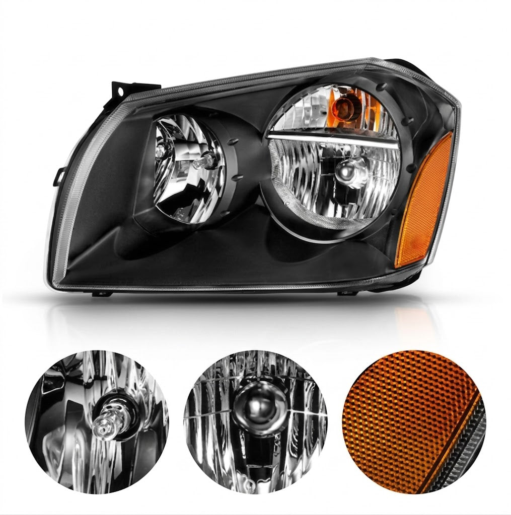 Anzo USA Black Housing Crystal Headlights w/ Amber Reflector for Dodge Magnum (2005-2007) — Pair | ANZ111425