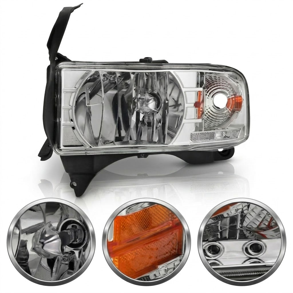Anzo USA Chrome Housing Crystal Headlights w/ High-Intensity LED Accent for Dodge Ram 1500 (1994-2001) & 2500/3500 (1994-2002) — Pair | ANZ111206