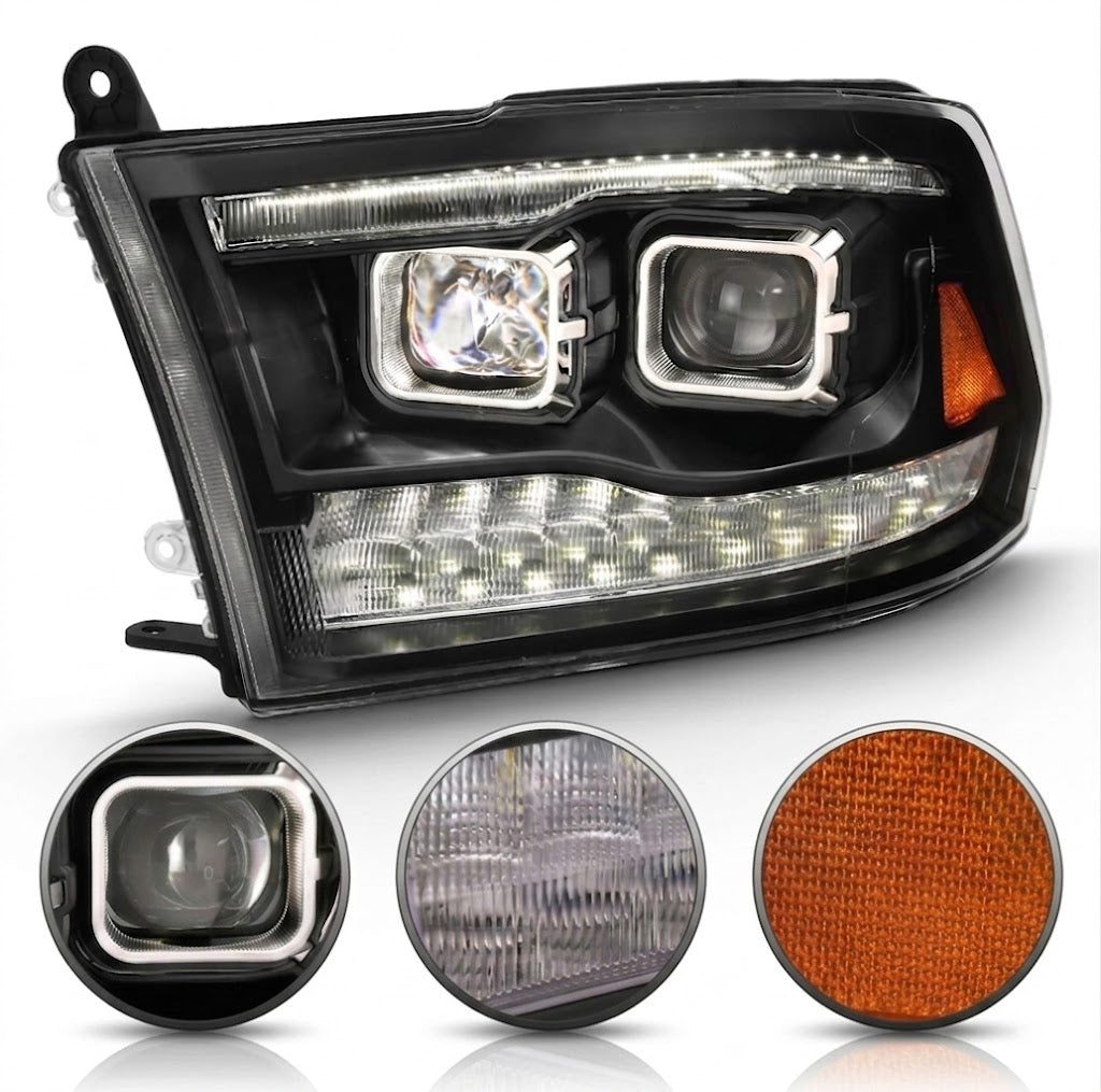 Anzo USA Black Housing Dual LED Projector Plank Style Switchback Headlights for Dodge Ram 1500 (2009-2018) & 2500/3500 (2010-2018) — Pair | ANZ111464