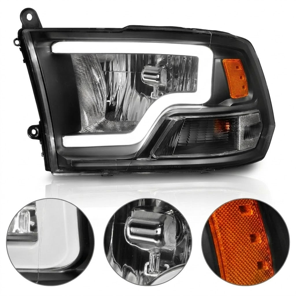 Anzo USA Black Housing Crystal C-Bar Headlights with Clear Lens for Dodge Ram 1500 (2009-2018) & 2500/3500 (2010-2018) — Pair | ANZ111515