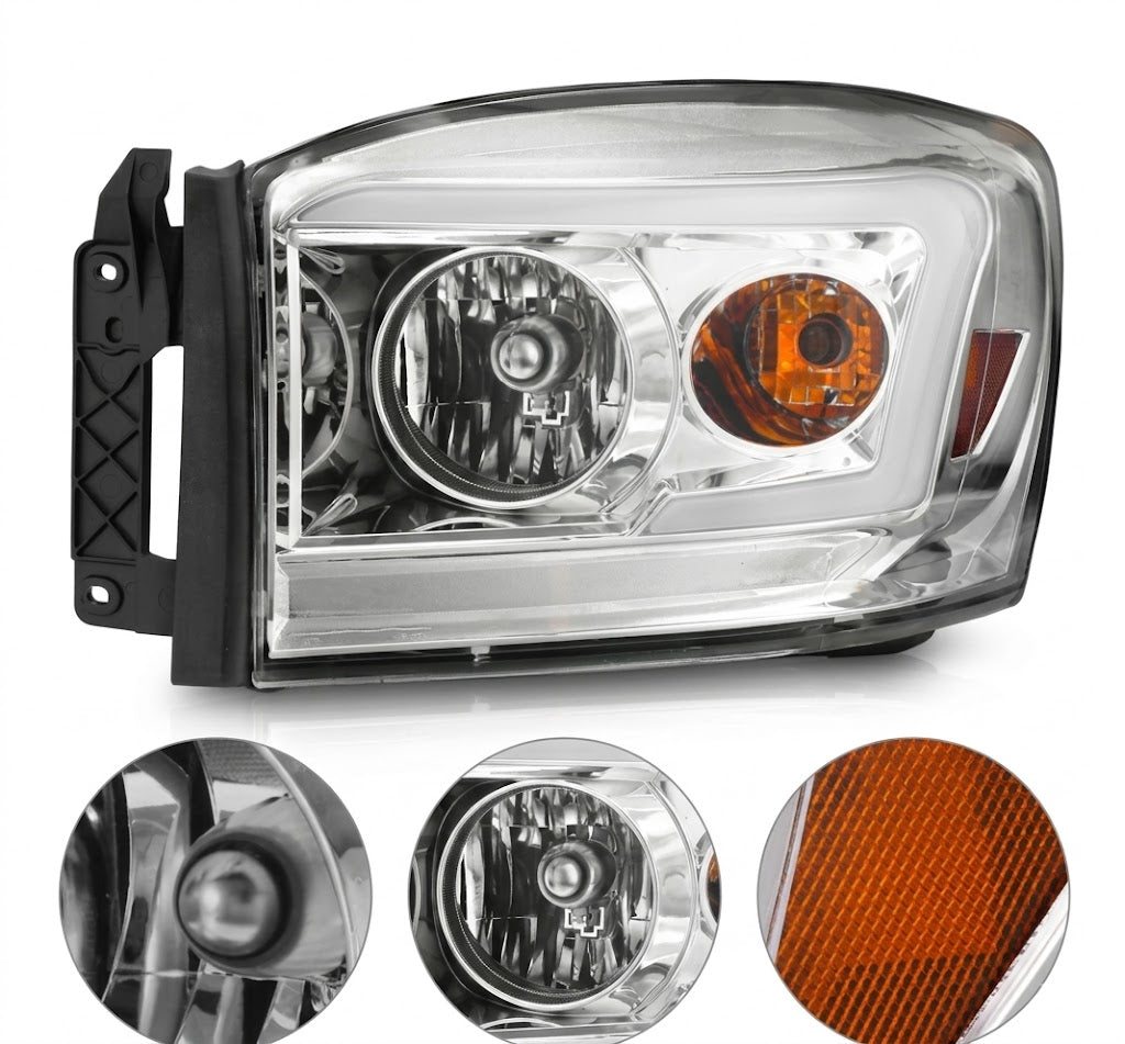 Anzo USA Chrome Housing Crystal C-Bar LED Headlights with Amber Reflector for Dodge Ram 1500 / 2500 / 3500 (2006-2008) — Pair | ANZ111525