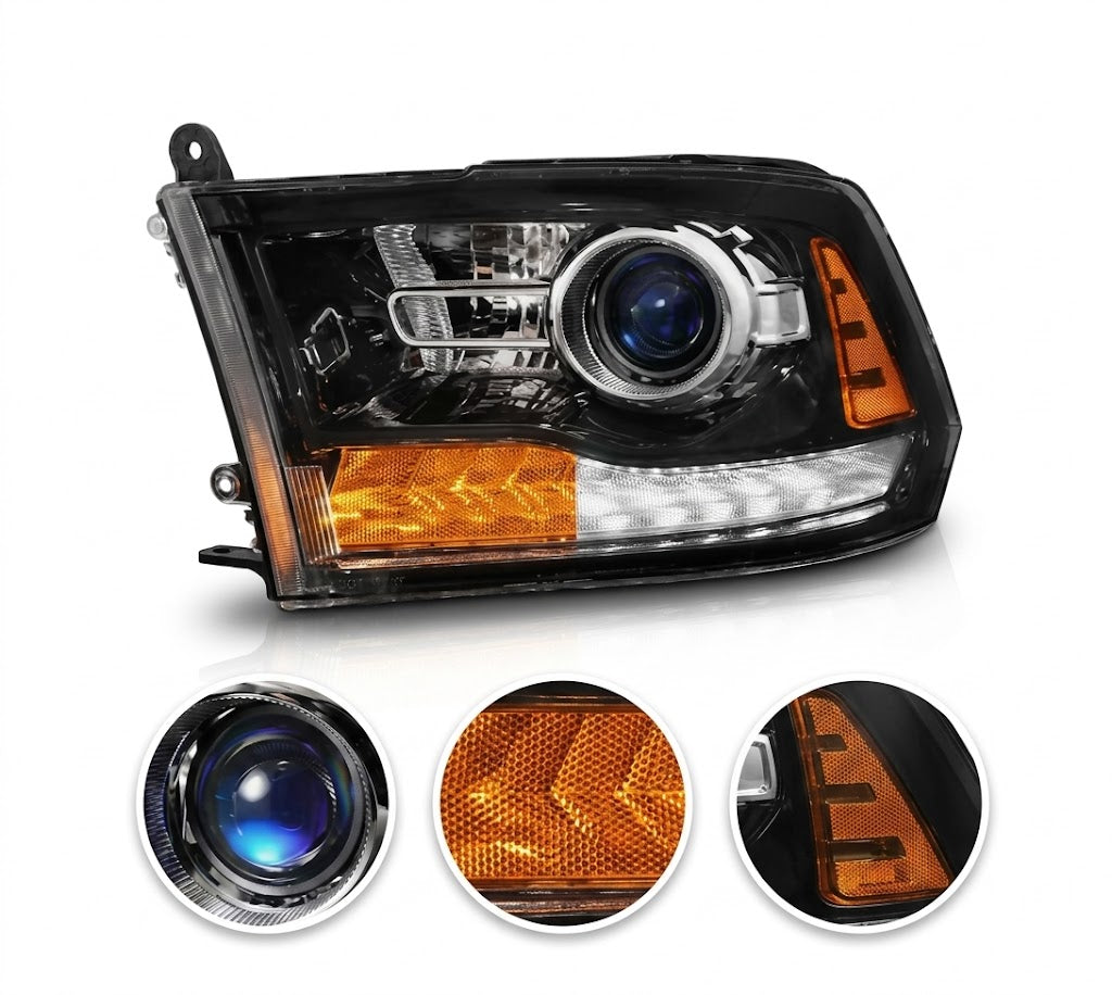 Anzo USA Hyper Black Housing Projector Plank Style Switchback Sequential LED Headlights for Dodge Ram 1500 (2009-2018) & 2500/3500 (2010-2018) — Pair | ANZ111608