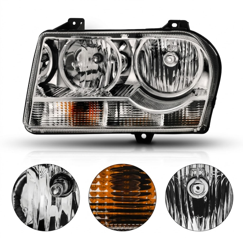 Anzo USA Chrome Housing Crystal Headlights w/ Amber Reflector for Chrysler 300 (2005-2010) Halogen Models Only — Pair |  ANZ121529