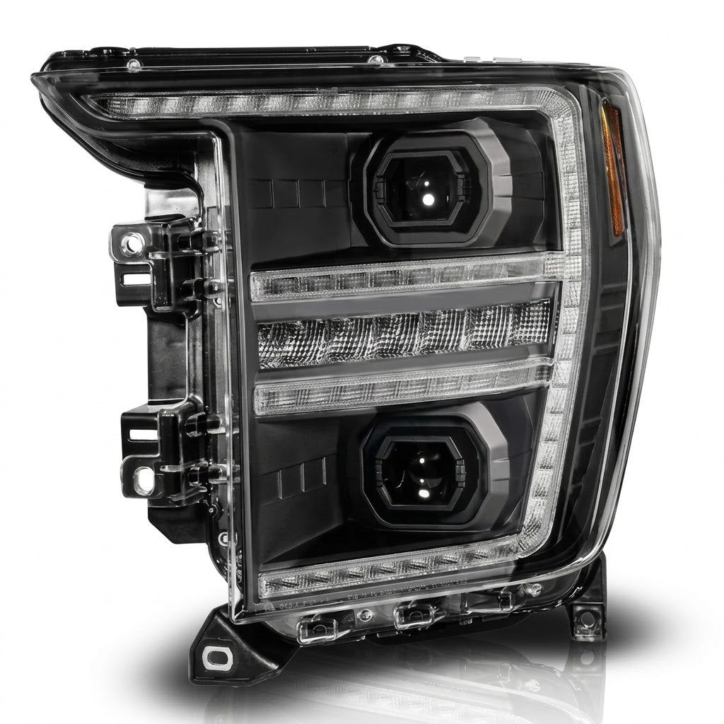 Anzo USA Black Housing Full LED Projector Headlights w/ Sequential Turn Signal & DRL Startup Sequence for Ford F-150 (2021-2023) - ANZ111594-R-L