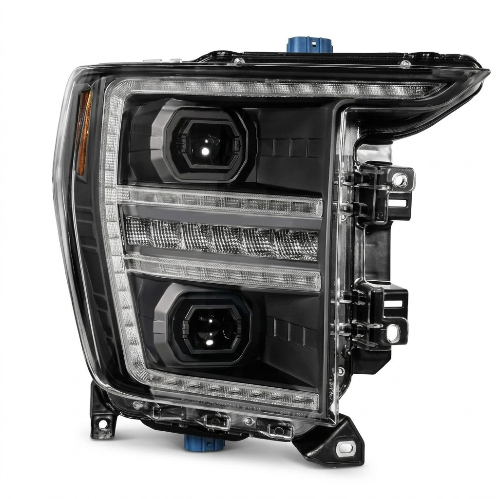 Anzo USA Black Housing Full LED Projector Headlights w/ Sequential Turn Signal & DRL Startup Sequence for Ford F-150 (2021-2023) - ANZ111594-R-L