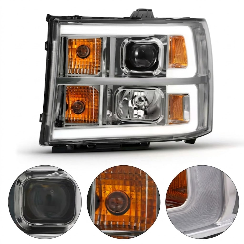 Anzo USA Chrome Plank Style Projector Headlights w/ CCFL Halo for GMC Sierra 1500 (2007-2013) & 2500HD/3500HD (2007-2014) — Pair | Part ANZ111483