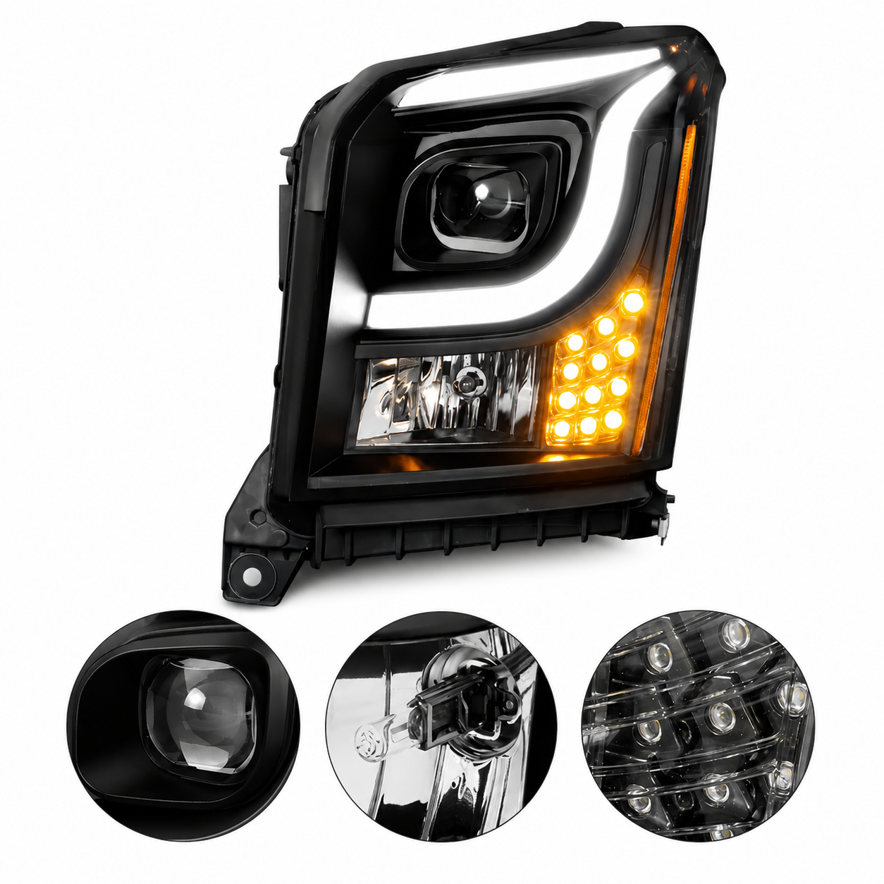 Anzo USA Black Housing Projector Headlights w/ LED Accent Light Bar for GMC Yukon & Yukon XL (2015-2020) — Pair | ANZ111535