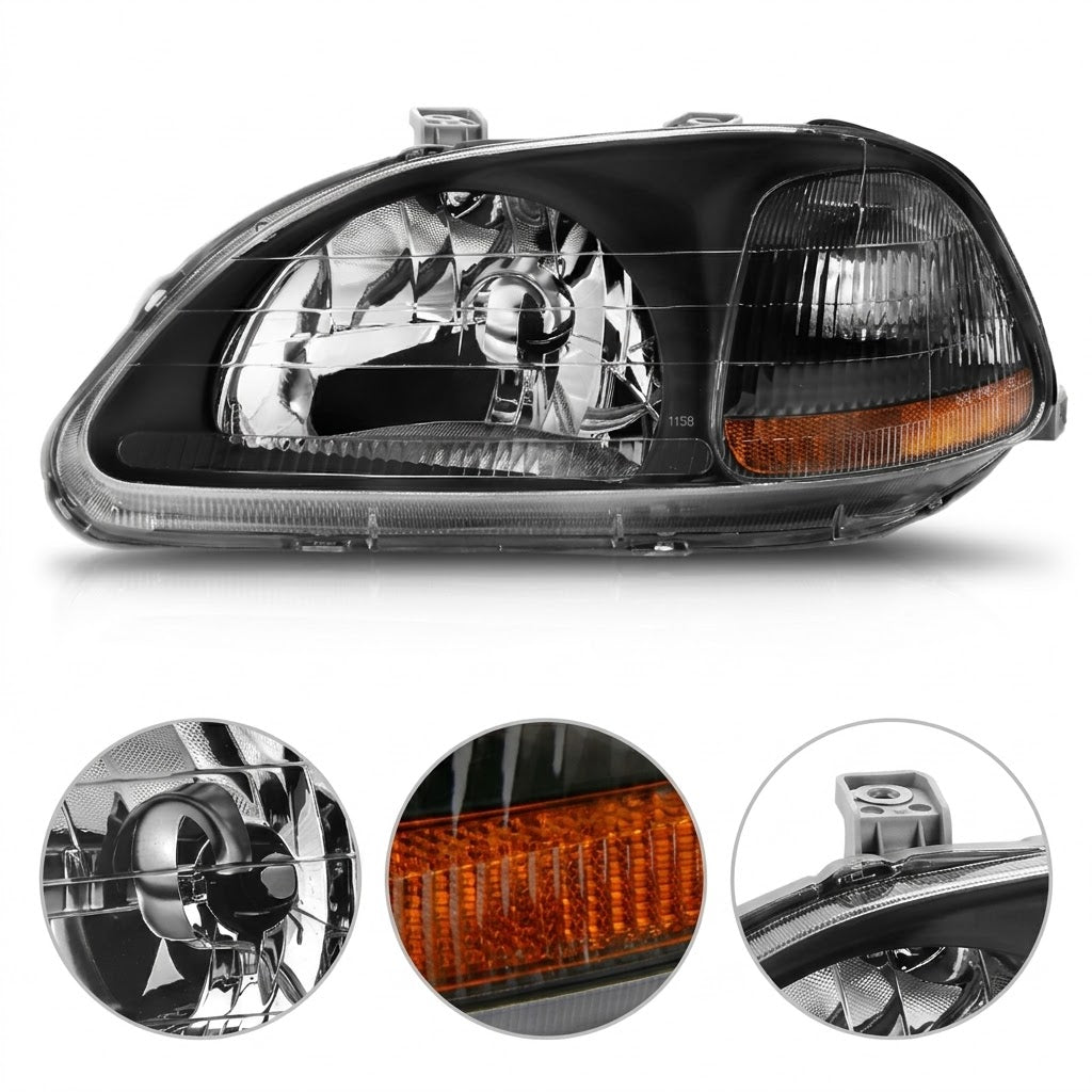 Anzo USA Black Housing Crystal Headlights w/ Amber Reflector Pair for Honda Civic (1996-1998) ANZ121067
