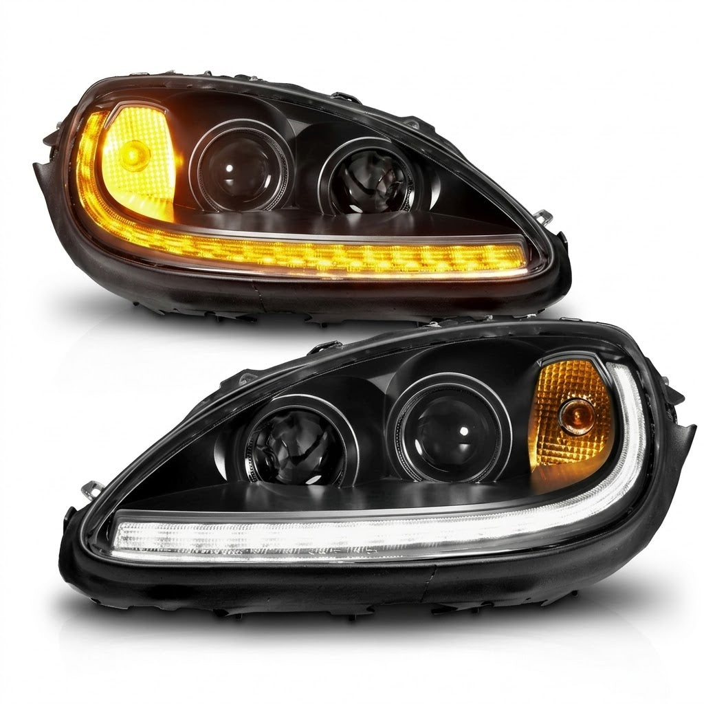 Sequential LED Projector Headlights Plank Style Matte Black for Kenworth T660 (Pair) — Ref: ANZ121571