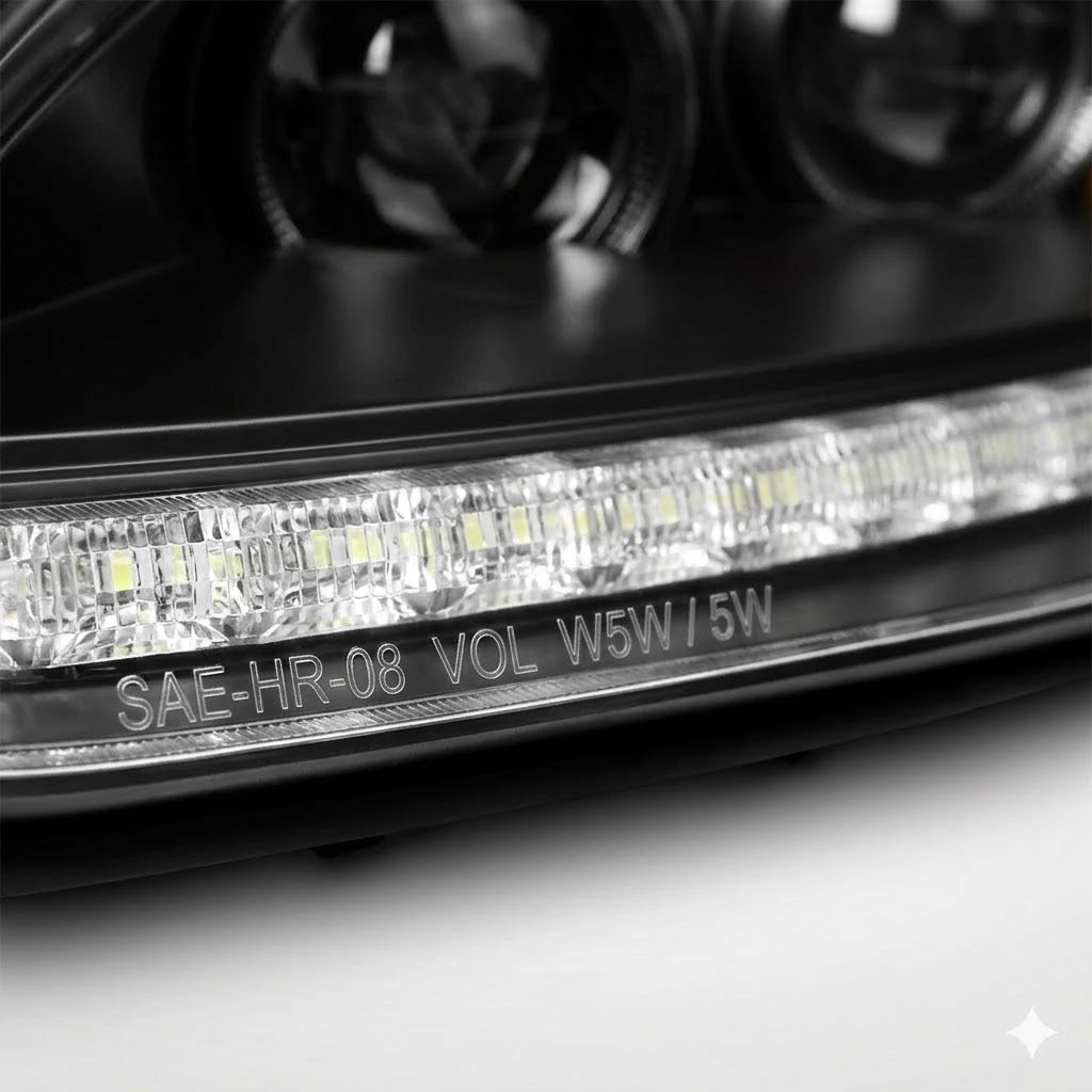 Sequential LED Projector Headlights Plank Style Matte Black for Kenworth T660 (Pair) — Ref: ANZ121571