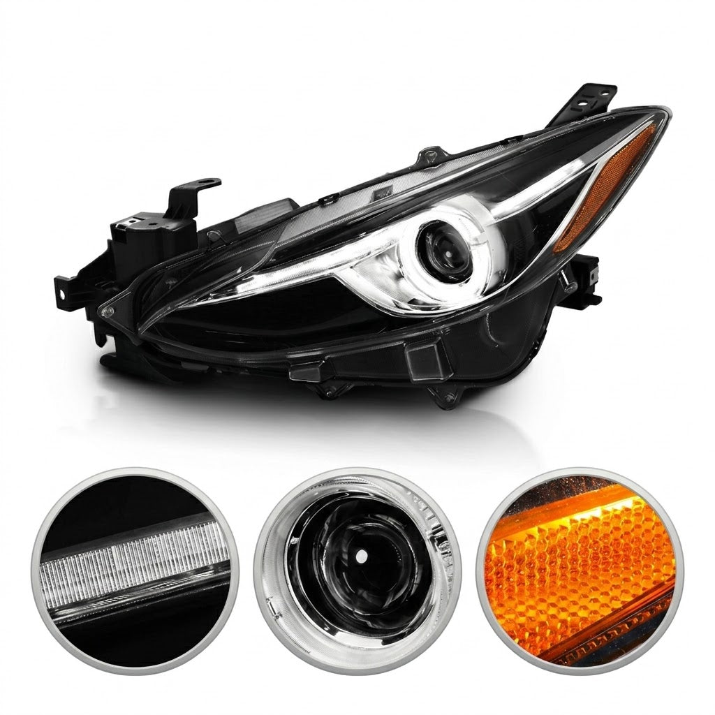 Anzo USA Black Housing Projector Headlights w/ LED Halos & Crystal Clear Lens for Mazda 3 (2014-2016)  ANZ121522