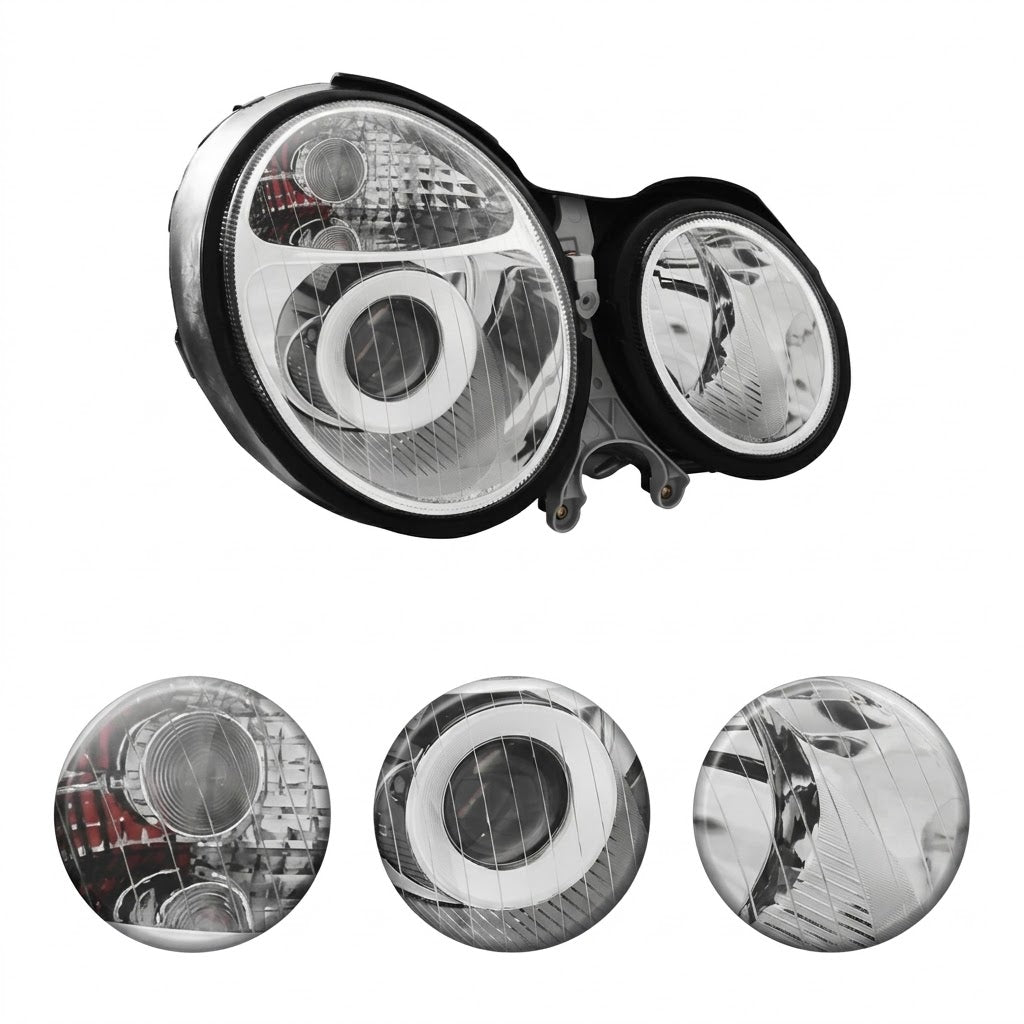 Anzo USA Chrome Housing Projector Headlights w/ Clear Lens Pair for Mercedes-Benz E-Class W210 Halogen Models (1999-2002)  ANZ121086