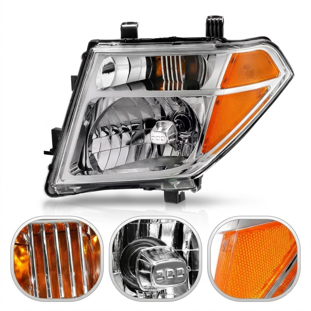 Anzo USA Chrome Housing Crystal Headlights w/ Amber Reflector for Nissan Frontier (2005-2008) & Pathfinder (2005-2008) ANZ111463