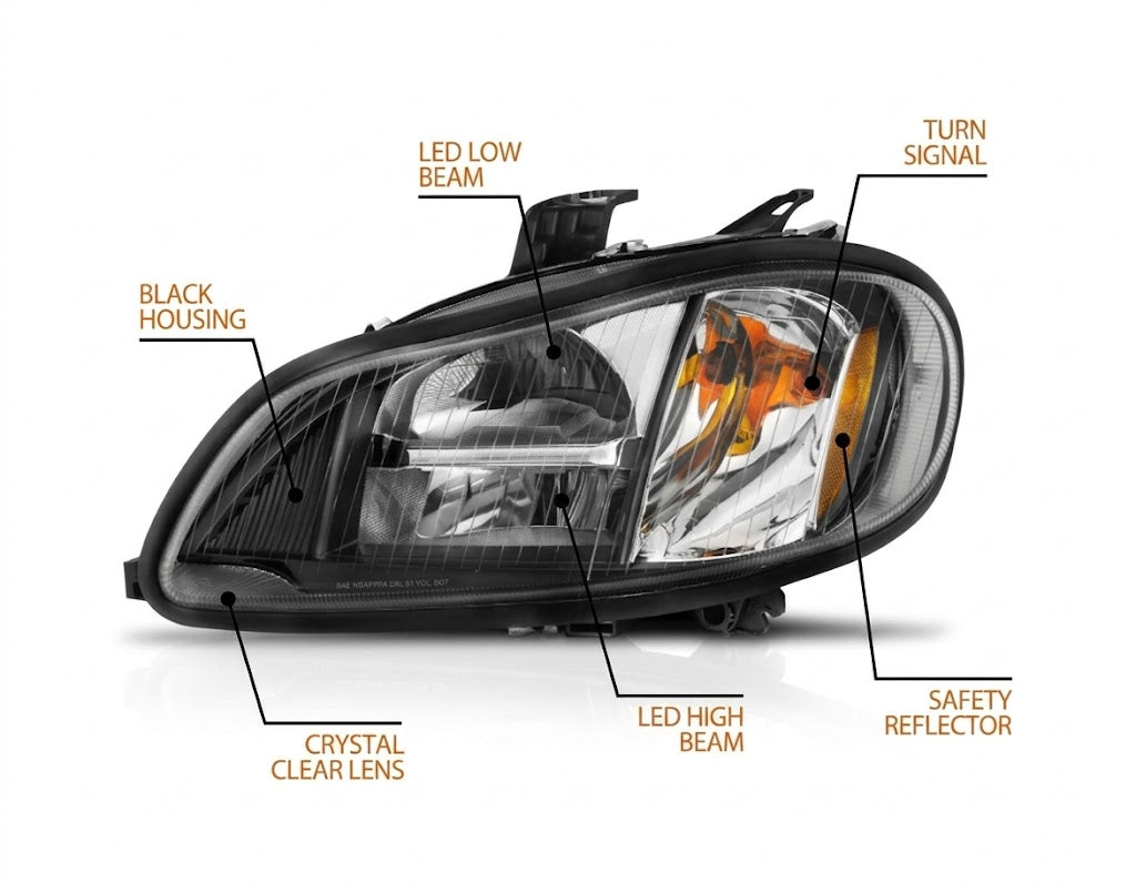 Sequential LED Projector Headlights Matte Black for Peterbilt 386/387 (Pair) — Ref: ANZ131030