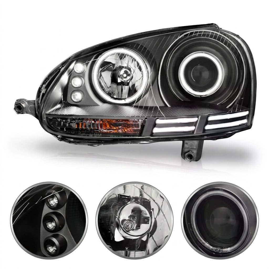 Anzo USA Black Housing Projector Headlights w/ CCFL Halos & Accent LEDs for Volkswagen Golf / GTI / Rabbit (2006-2009) & Jetta (2005-2010)  ANZ121345