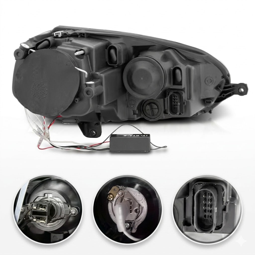 Anzo USA Black Housing Projector Headlights w/ CCFL Halos & Accent LEDs for Volkswagen Golf / GTI / Rabbit (2006-2009) & Jetta (2005-2010)  ANZ121345
